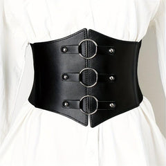 Punk Circles Buckle Wide Belt Coat Waistband Elastic Casual Decorative Girdle