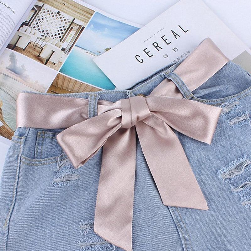 Silk Ribbon Cloth Belt Women's Skirt Student Knotted Wide Girdle