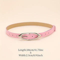 Pink Y2K Thin Belt Rhinestone Oval Pin Buckle PU Leather Waistband