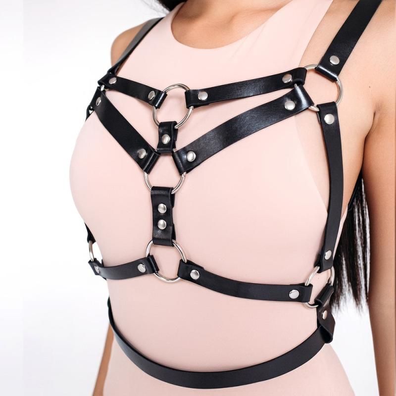 Gothic PU Leather Corset Waistband Punk Rivet Suspenders For Women