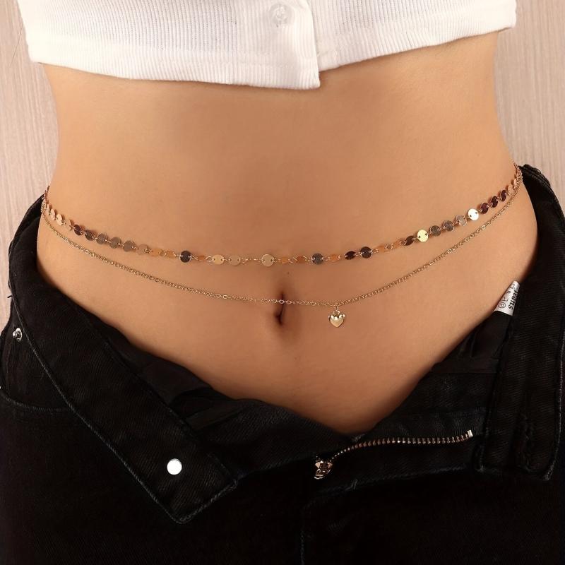 Boho Metal Sequin Waist Chain Double Layer Belly Chain