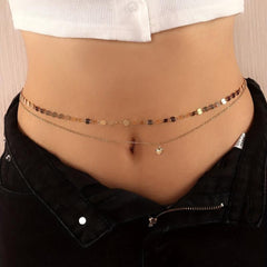 Boho Metal Sequin Waist Chain Double Layer Belly Chain