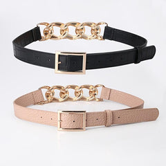 Chain Buckle Belt PU Leather Decor Waist Dress Coat Waistband