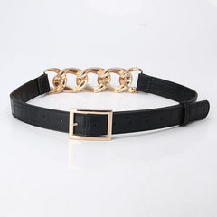 Chain Buckle Belt PU Leather Decor Waist Dress Coat Waistband