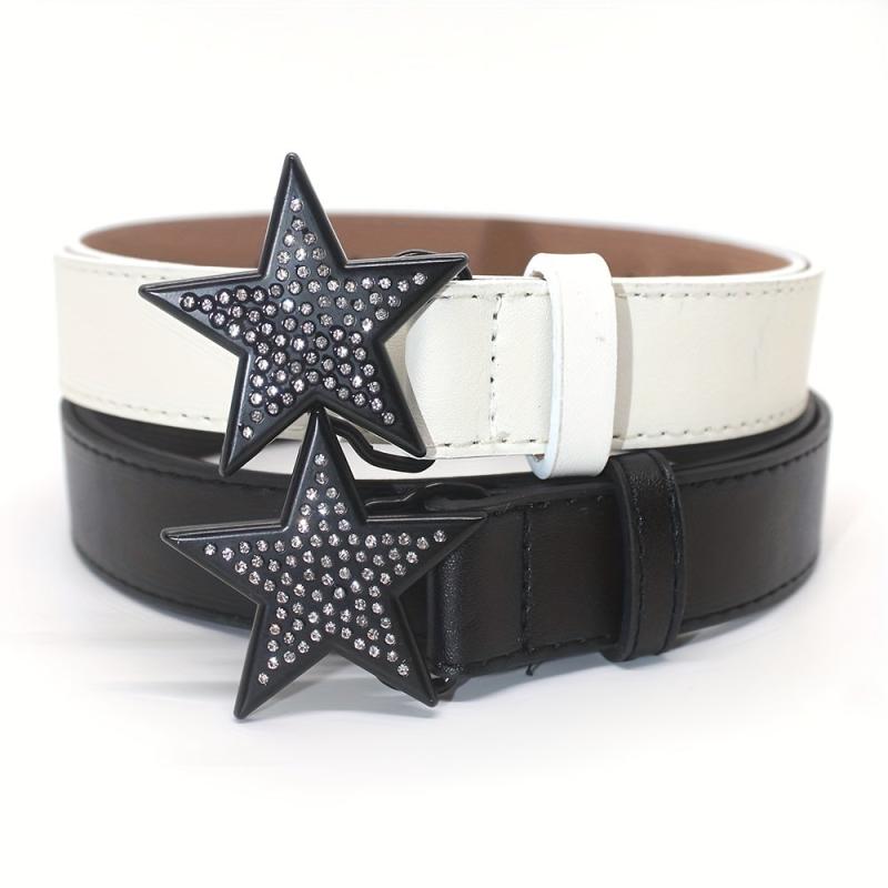 Vintage Punk Belt with Rhinestone Pentagram Buckle