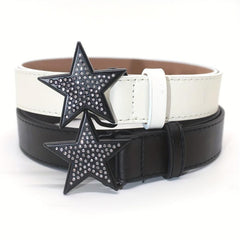 Vintage Punk Belt with Rhinestone Pentagram Buckle