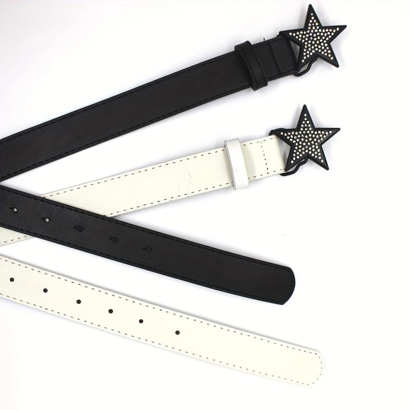 Vintage Punk Belt with Rhinestone Pentagram Buckle