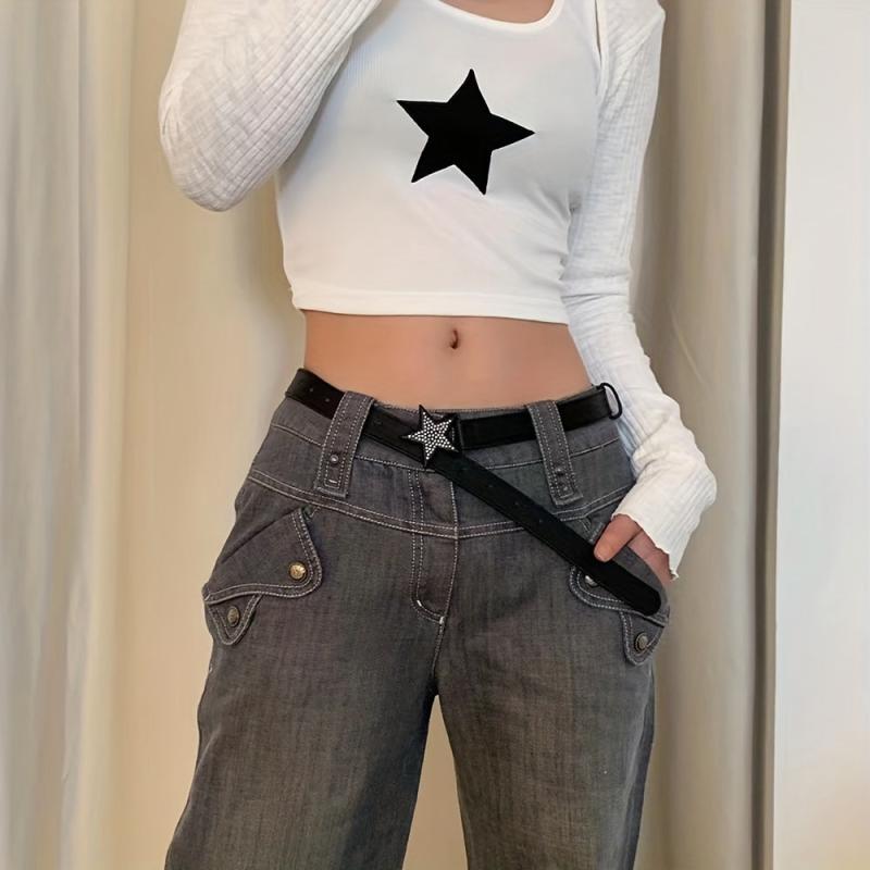 Vintage Punk Belt with Rhinestone Pentagram Buckle