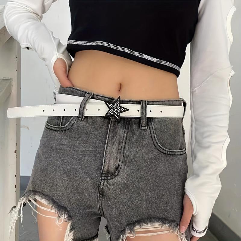 Vintage Punk Belt with Rhinestone Pentagram Buckle