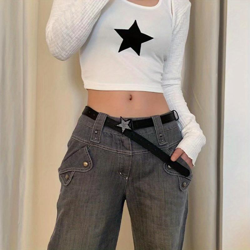 Vintage Punk Belt with Rhinestone Pentagram Buckle