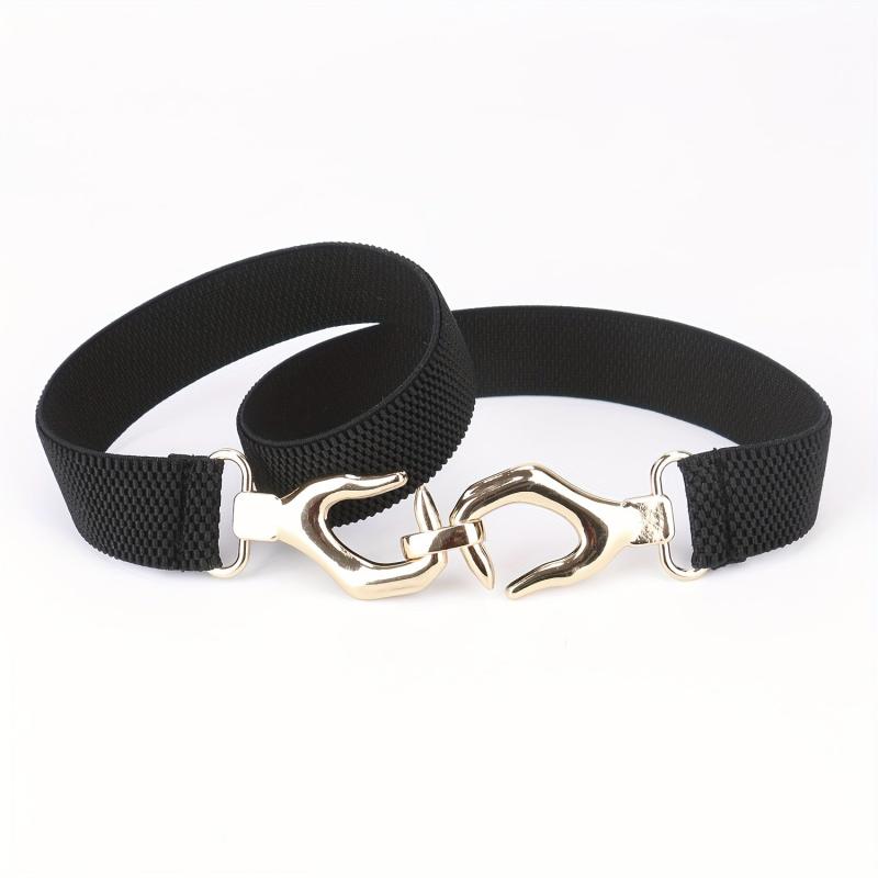Metal Hollow Buckle Elastic Thin Belt Women Dress Coat Be