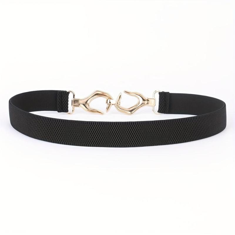 Metal Hollow Buckle Elastic Thin Belt Women Dress Coat Be