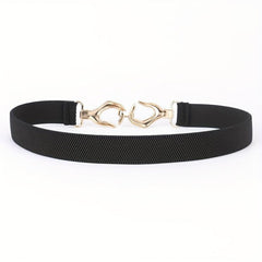 Metal Hollow Buckle Elastic Thin Belt Women Dress Coat Be