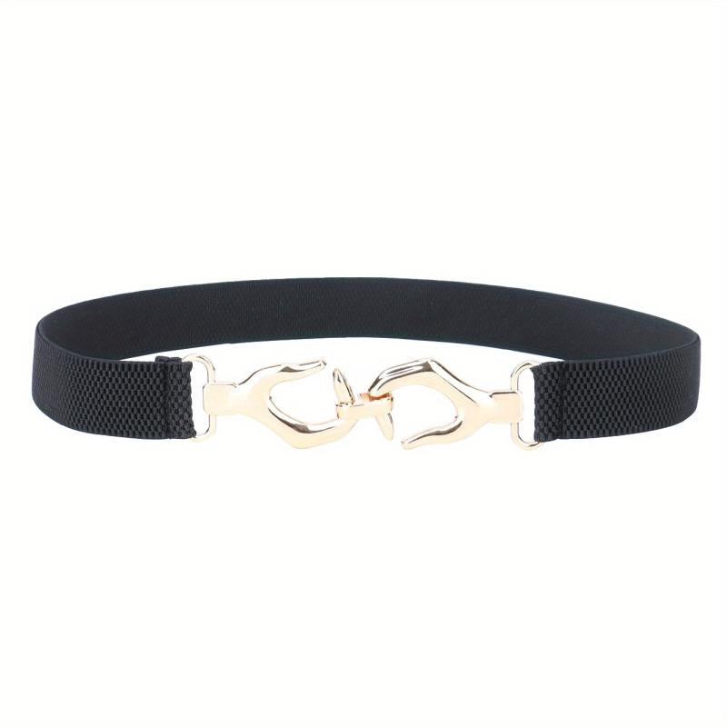 Metal Hollow Buckle Elastic Thin Belt Women Dress Coat Be