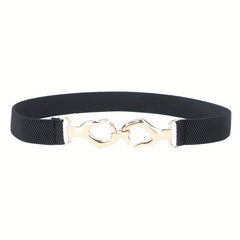 Metal Hollow Buckle Elastic Thin Belt Women Dress Coat Be
