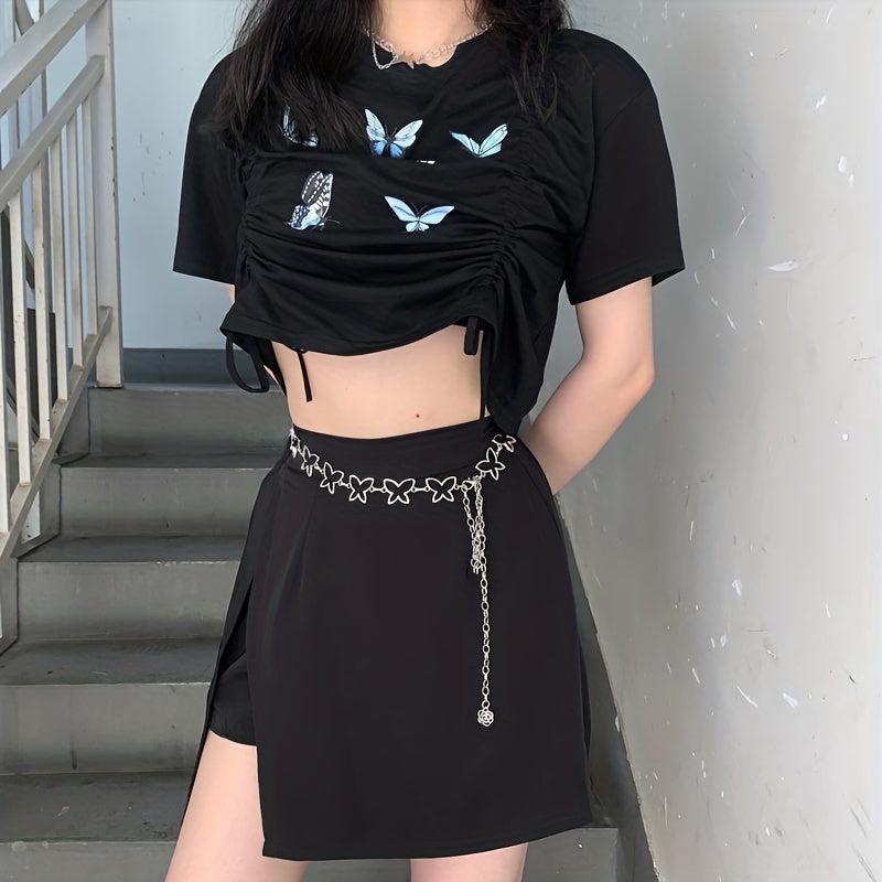 Y2K Butterfly Metal Waist Silvery Hollow Out Belly Chain