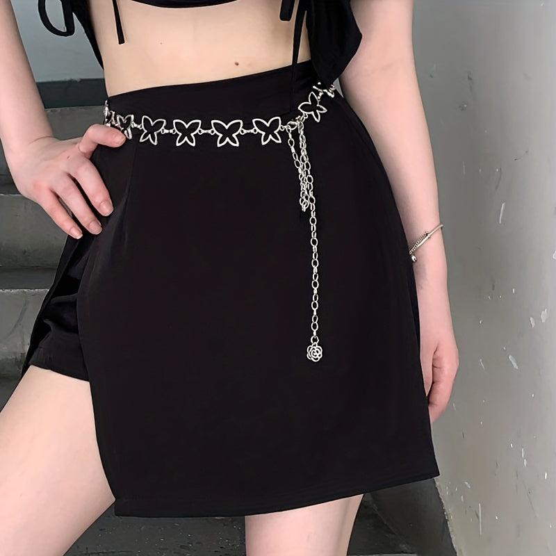 Y2K Butterfly Metal Waist Silvery Hollow Out Belly Chain