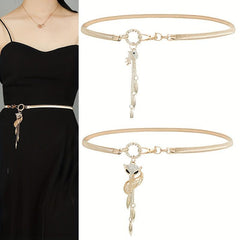 Golden Rhinestone Inlaid Pendant Waist Chain for Women
