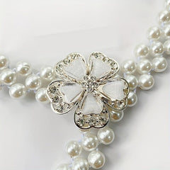 Faux Pearl Girdle Flower Decor Elastic Dress Waistband Chain Belts