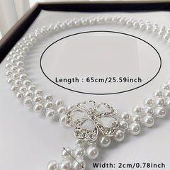 Faux Pearl Girdle Flower Decor Elastic Dress Waistband Chain Belts