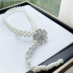 Faux Pearl Girdle Flower Decor Elastic Dress Waistband Chain Belts
