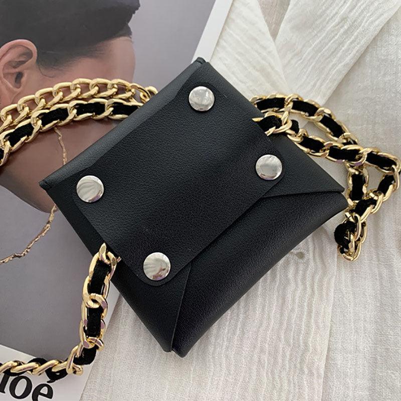 Metal Belt Fanny Pack Mini Waist Bag w/ Chain Party Travel Purse Wallet Jewelry