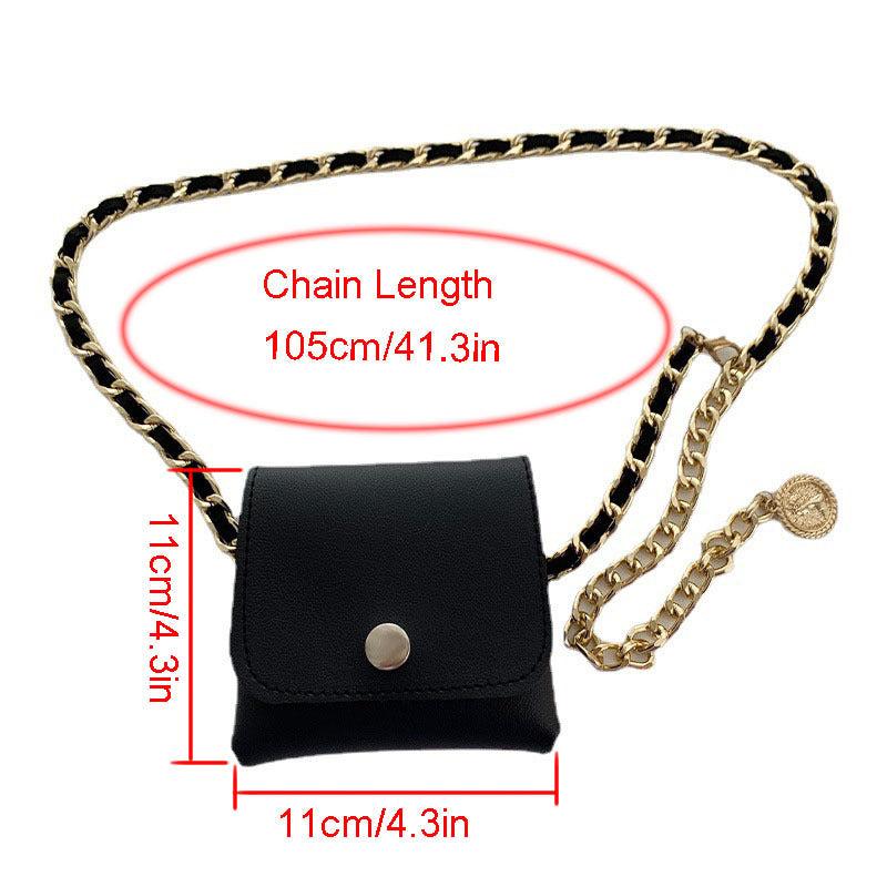 Metal Belt Fanny Pack Mini Waist Bag w/ Chain Party Travel Purse Wallet Jewelry