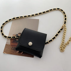 Metal Belt Fanny Pack Mini Waist Bag w/ Chain Party Travel Purse Wallet Jewelry