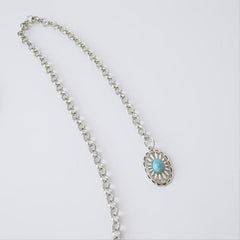 Turquoise Chain Waist Belt Silver Cowgirl Western Oval Tripe Belts