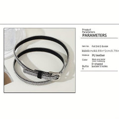 Rhinestone PU Belt Hip Hop Thin Belt Jeans Pants Belt Skirt Girdle