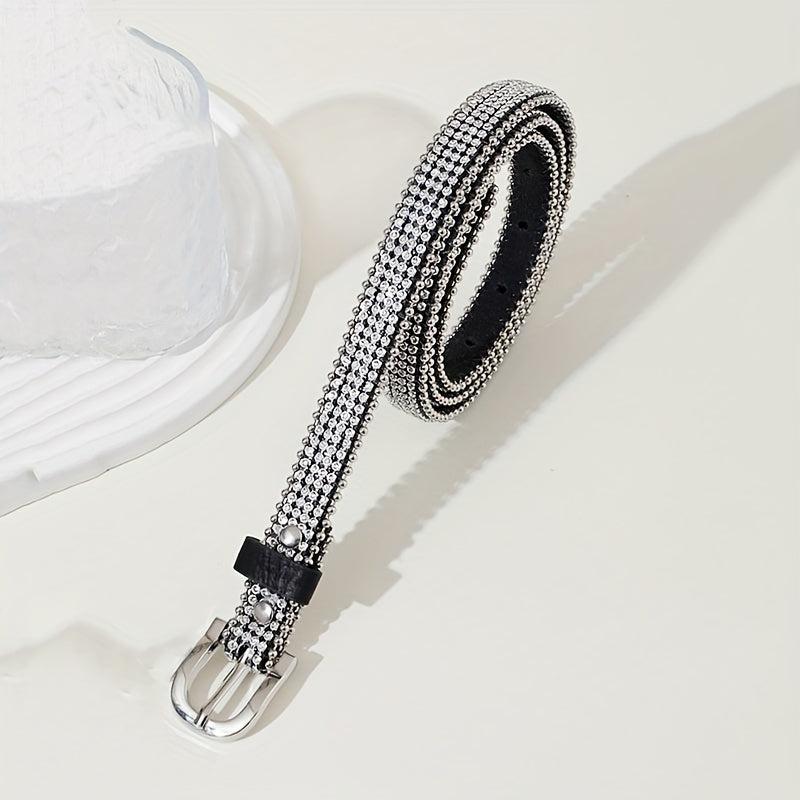 Rhinestone PU Belt Hip Hop Thin Belt Jeans Pants Belt Skirt Girdle