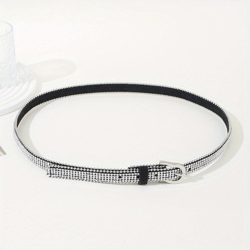 Rhinestone PU Belt Hip Hop Thin Belt Jeans Pants Belt Skirt Girdle