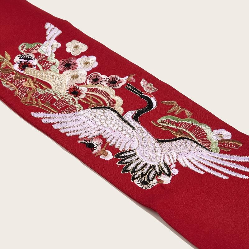 Red Embroidery Waist Seal Vintage Style Dress Belt