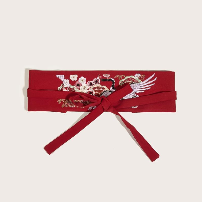 Red Embroidery Waist Seal Vintage Style Dress Belt