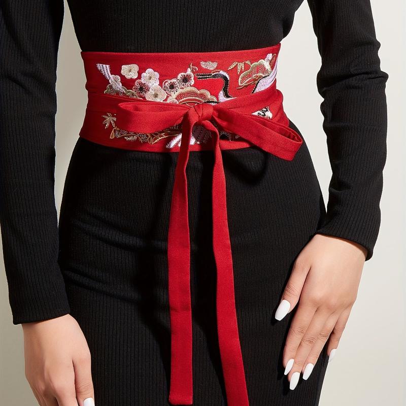 Red Embroidery Waist Seal Vintage Style Dress Belt