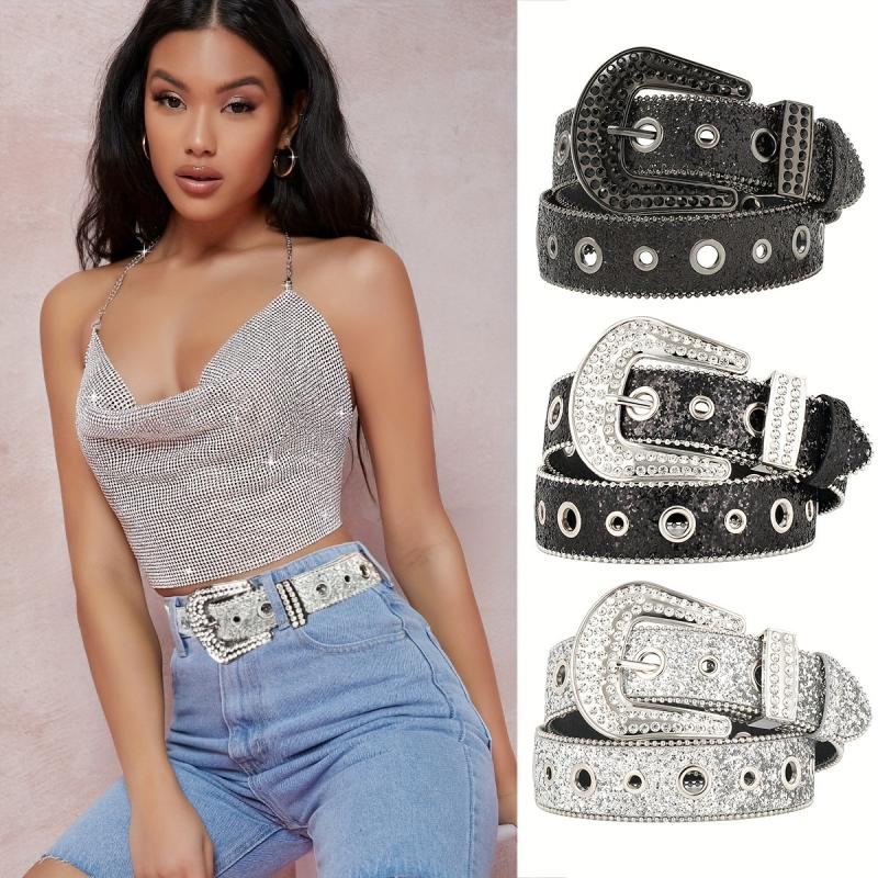 Glitter Y2K Hip Hop Belt Hollow Out Jeans Pants Belt