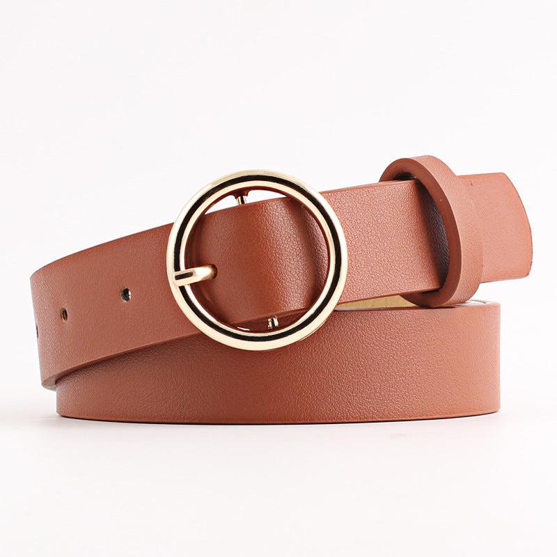 Faux Leather Round Belt Buckle Casual Strong Belt