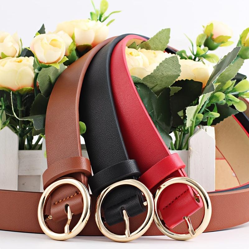 Faux Leather Round Belt Buckle Casual Strong Belt