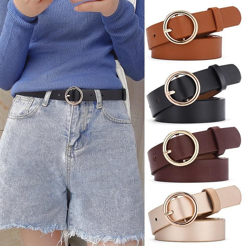 Faux Leather Round Belt Buckle Casual Strong Belt