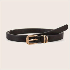 Metal Pin Buckle Thin Belt PU Leather Solid Belts Women Pants Dress Coat Belts