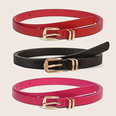 Metal Pin Buckle Thin Belt PU Leather Solid Belts Women Pants Dress Coat Belts