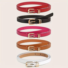 Metal Pin Buckle Thin Belt PU Leather Solid Belts Women Pants Dress Coat Belts