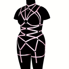 Pink Hollow Out Body Harness Bra Waistband Elastic Sexy
