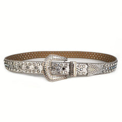 Silvery Glitter Rhinestone Belt Eyelet PU Leather Belt Hip Hop Jeans Pants Belt