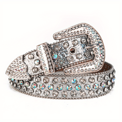 Silvery Glitter Rhinestone Belt Eyelet PU Leather Belt Hip Hop Jeans Pants Belt