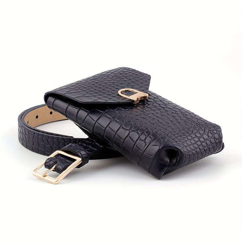 Crocodile Pattern Waist Bag Belt Solid Casual Purse Belt For Women