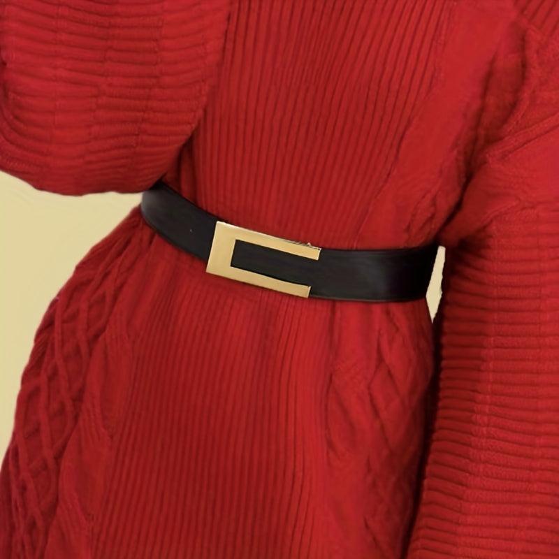Geometric C Buckle Belt Vintage Solid PU Belt