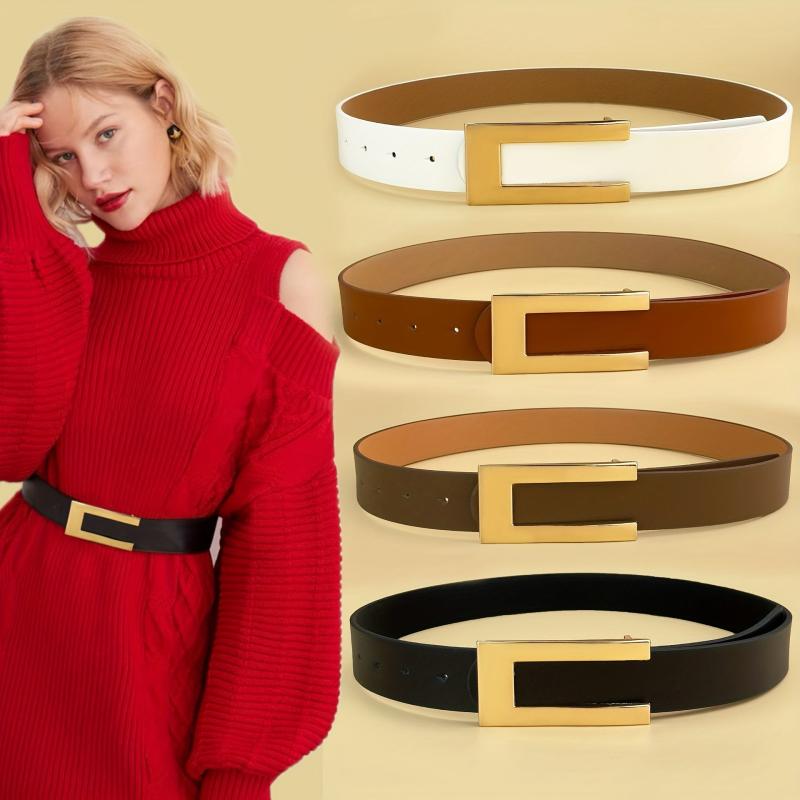 Geometric C Buckle Belt Vintage Solid PU Belt