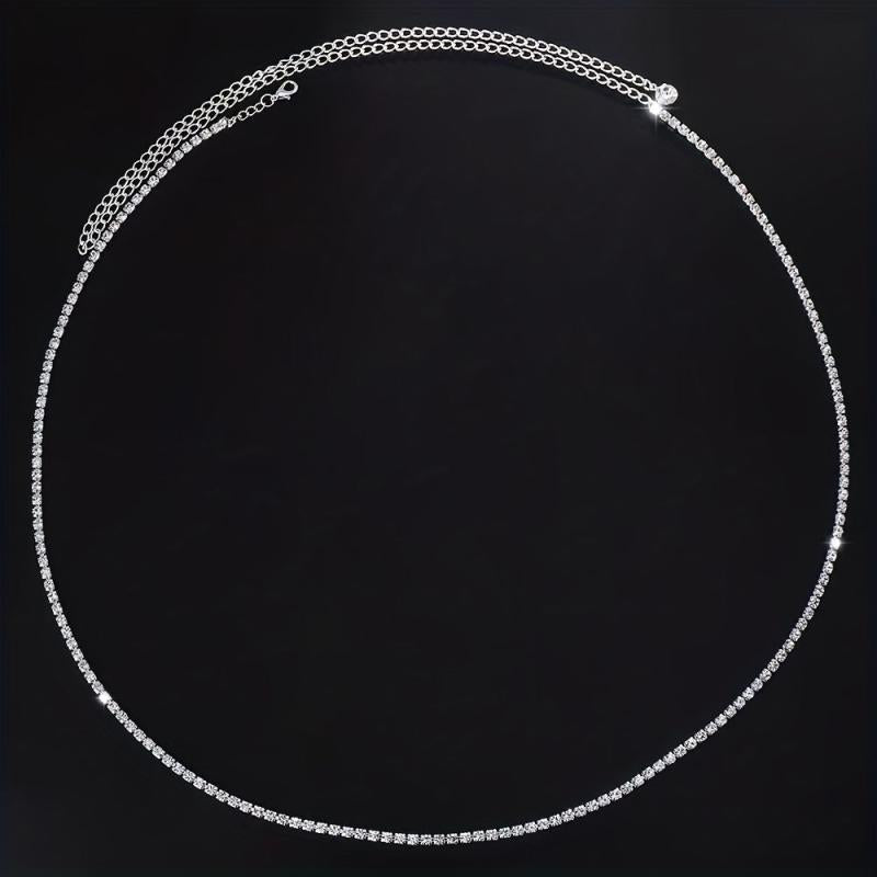 Rhinestone Thin Waist Chain Sparkly Metal Belly Chain Dress Girdle Y2K