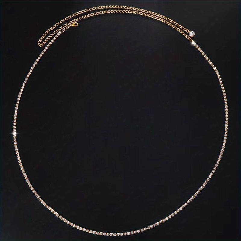 Rhinestone Thin Waist Chain Sparkly Metal Belly Chain Dress Girdle Y2K